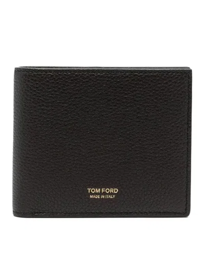 Tom Ford Soft Grain Leather T Line Classic Bifold Wallet In Black