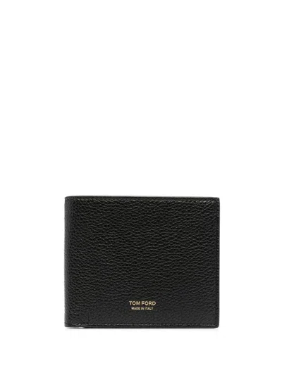 Tom Ford Soft Grain Leather T Line Classic Bifold Wallet In Black