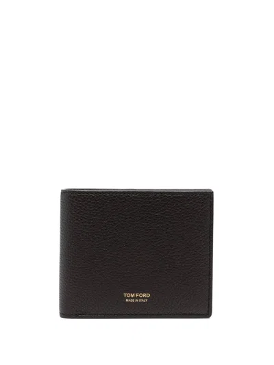 Tom Ford Soft Grain Leather T Line Classic Bifold Wallet In Chocolate