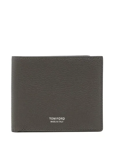 Tom Ford Soft Grain Leather T Line Classic Bifold Wallet In Gray