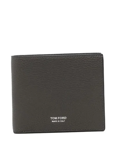 Tom Ford Soft Grain Leather T Line Classic Bifold Wallet W Coin Slot In Gray