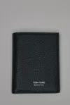 Tom Ford Soft Grain Leather T Line Folding Card Holder In Black