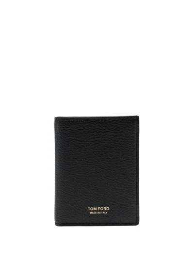 Tom Ford Soft Grain Leather T Line Folding Cardholder Accessories In Black
