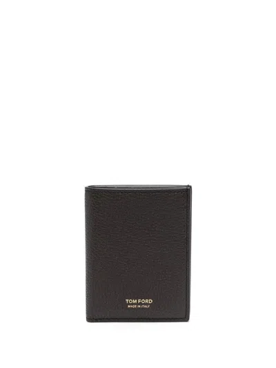Tom Ford Soft Grain Leather T Line Folding Cardholder Accessories In Brown