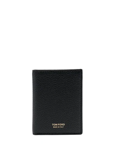 Tom Ford Soft Grain Leather T Line Folding Cardholder In Black