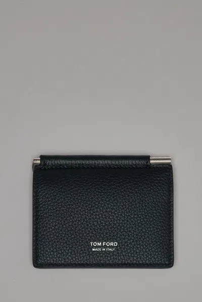 Tom Ford Soft Grain Leather T Line Folding Money Clip In Black
