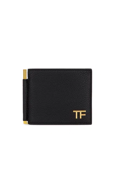 Tom Ford Money Clip Leather Wallet In Black