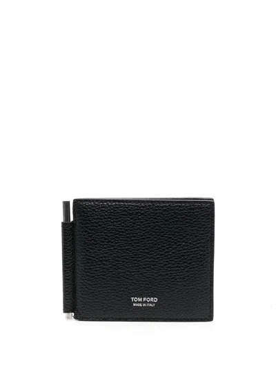 Tom Ford Soft Grain Leather T Line Money Clip Wallet In Black