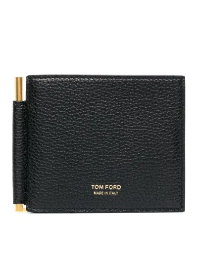 Tom Ford Soft Grain Leather T Line Money Clip Wallet In Black