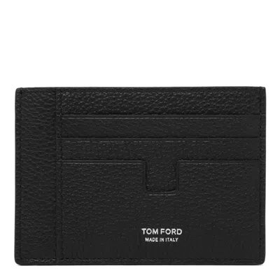 Tom Ford Soft Grain Leather T Line Oversize Card Holder In Black