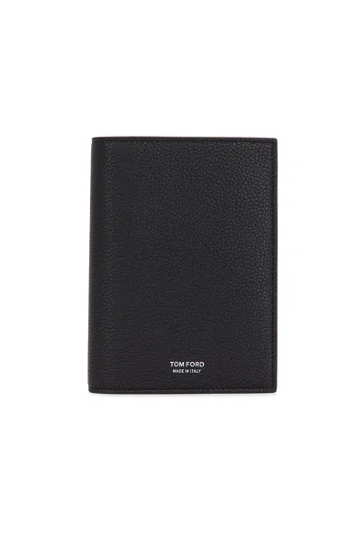 Tom Ford Soft Grain Leather T Line Passport Holder In Black