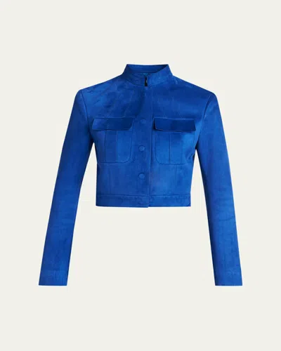 Tom Ford Soft Lamb Suede Crop Jacket In Blue
