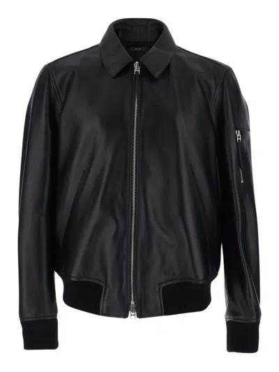 Tom Ford Soft Nappa Plonge Collar Blouson In Black
