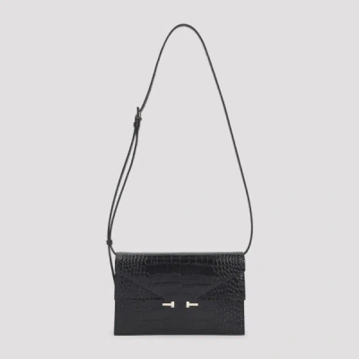 Tom Ford Black Calf Leather Soft Printed Croco Mini Bag