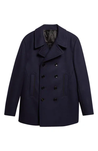 Tom Ford Soft Wool Felt Peacoat In Blue