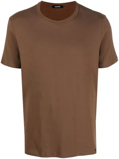 Tom Ford Solid-color Crew-neck T-shirt In Brown