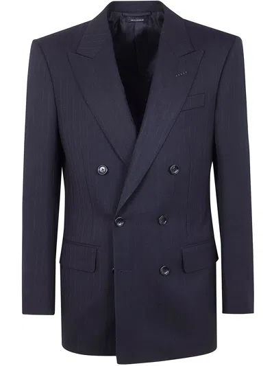 Tom Ford High Twist Broken Twill Double Breast Jacket Clothing In Black