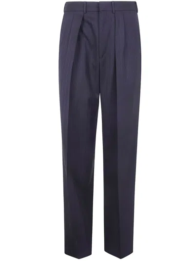 Tom Ford Solid Satin Stripe Double Pleat Pants In Blue