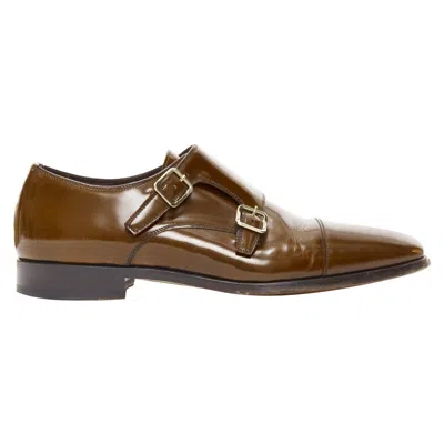 Pre-owned Tom Ford Spazzolato Brown Leather Buckles Monk Strap Loafers Uk7 Eu41