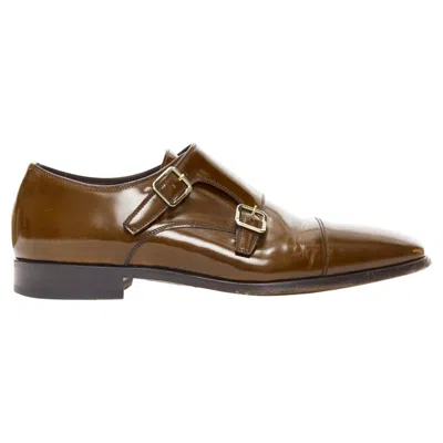 Pre-owned Tom Ford Spazzolato Brown Leather Buckles Monk Strap Loafers Uk7 Eu41
