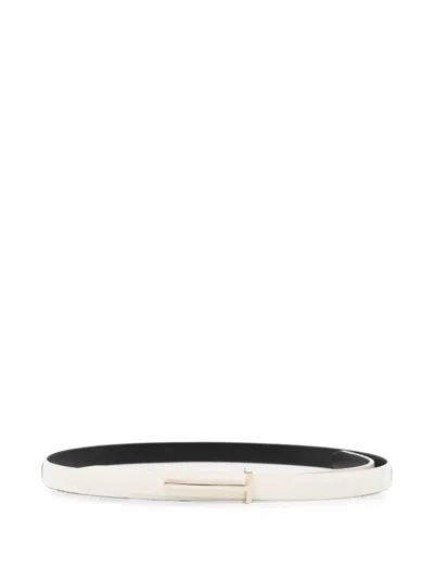 Tom Ford Spazzolato Leather Slim T Belt In White