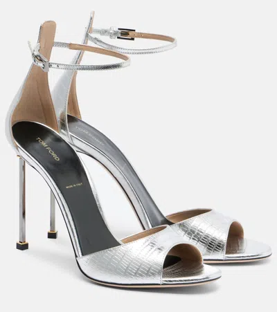 Tom Ford Spire Metallic Leather Sandals In Silver
