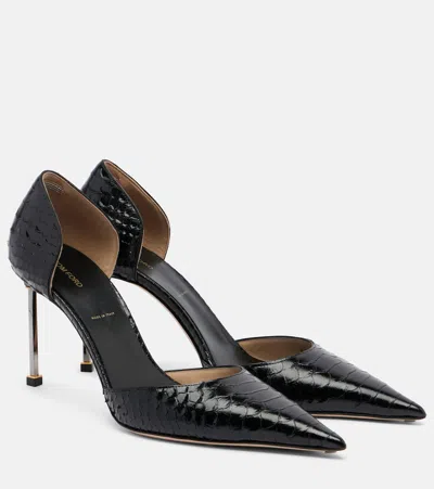 Tom Ford Spire Snake-effect Leather Pumps In Black