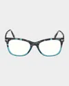 Tom Ford Square Acetate Blue Block Glasses In Havana/teal/t Logo