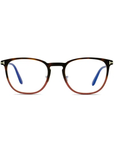 Tom Ford Blue Block Square-frame Glasses In Brown