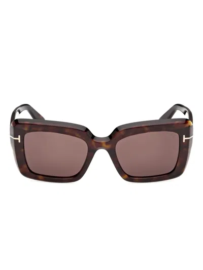 Tom Ford Square-frame Logo-detail Sunglasses In Brown
