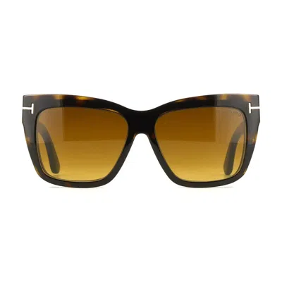 Tom Ford Square Full Rim, Magnetic Clip-on Sunglasses In Brown