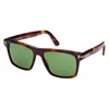 Tom Ford Square Full Rim, With A Blonde Havana Frame And Green Lens. In Brown