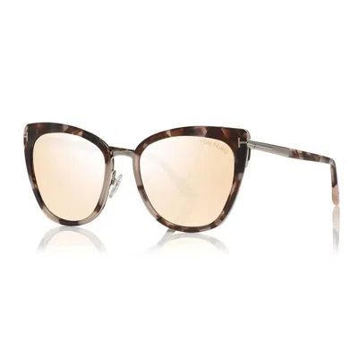 Tom Ford Square Full Rim, With A Colored Havana/palladium Frame And Champagne With Silver Mirror Lens. In Brown