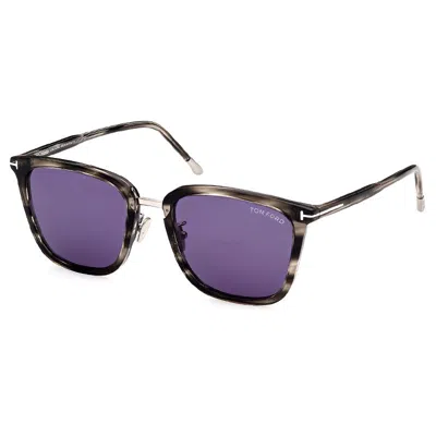 Tom Ford Square Full Rim, With A Coloured Havana Frame And Blue Lens. In Brown