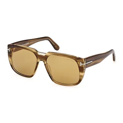 Tom Ford Square Full Rim, With A Coloured Havana Frame And Brown Lens.