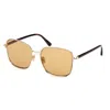 TOM FORD SQUARE FULL RIM, WITH A ROSE GOLD FRAME AND BROWN LENS.