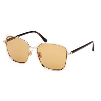 Tom Ford Square Full Rim, With A Rose Gold Frame And Brown Lens.