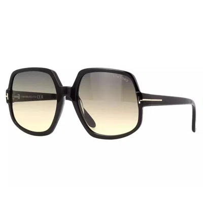 Tom Ford Square Full Rim, With A Shiny Black Frame And Gradient Smoke Lens.