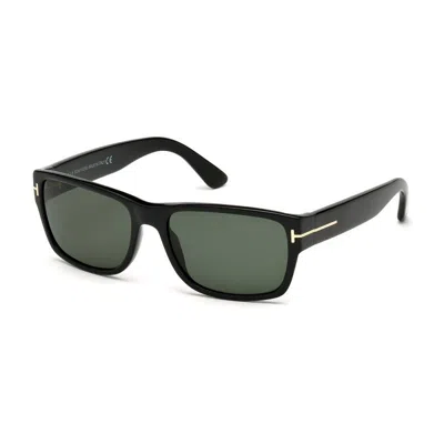 Tom Ford Square Full Rim, With A Shiny Black Frame And Green Lens.