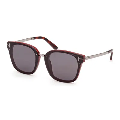 Tom Ford Square Full Rim, With A Shiny Dark Havana Frame And Pink Lens.