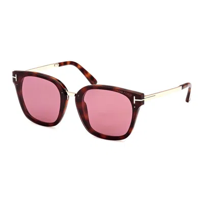 Tom Ford Square Full Rim, With A Shiny Dark Havana Frame And Pink Lens. In Brown