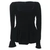 Tom Ford Square Neck Puff Sleeve Blouse In Black Velvet In Black