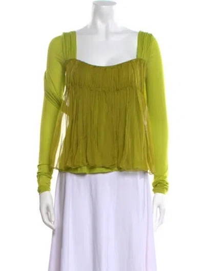 Pre-owned Tom Ford Square Neckline Long Sleeve Blouse In Green