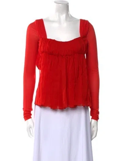 Pre-owned Tom Ford Square Neckline Long Sleeve Blouse In Red