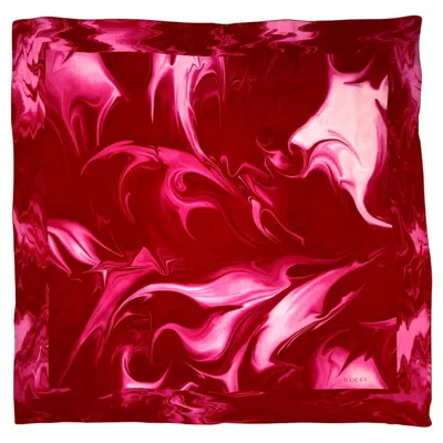 Pre-owned Tom Ford S/s 2001 Gucci By  Lava Print Pink Silk Square Scarf In Red