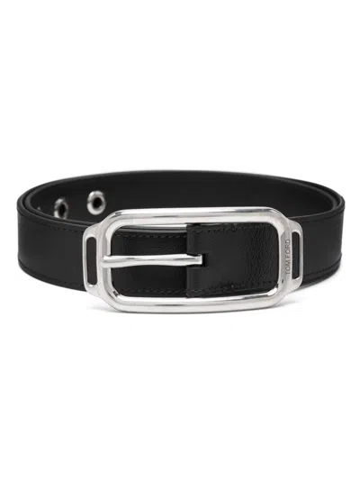 Tom Ford Stadium Buckle Belt In 黑色
