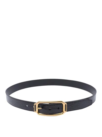 Tom Ford 3 Cm Croc Embossed Leather Belt In Black Gold