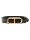 Tom Ford Leather Cross-embossed T Buckle Belt In Black