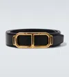 Tom Ford Leather Cross-embossed T Buckle Belt In Black