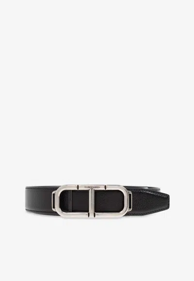 Tom Ford Stadium T Leather Belt In Black